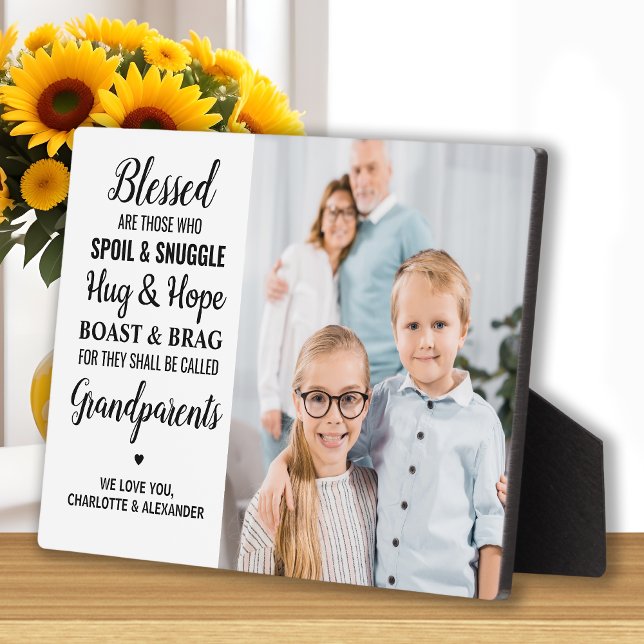 Blessed Grandparents Modern Personalised Photo Plaque (Creator Uploaded)