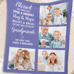 Blessed Grandparents Personalised 4 Photo Collage Fleece Blanket