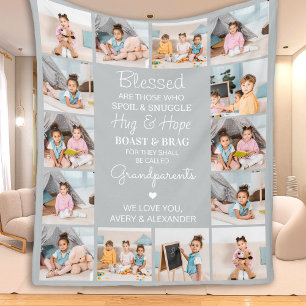 Blessed Grandparents Personalised Grey 14 Pictures Fleece Blanket