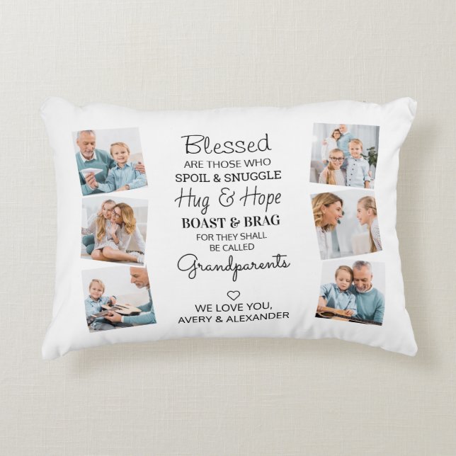 Blessed Grandparents Quote Photo Collage Decorative Cushion (Front)