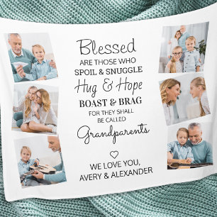 Blessed Grandparents Quote Photo Collage Fleece Blanket