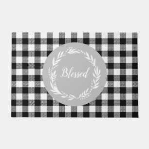 Blessed Grey Buffalo Check Pattern Autumn Doormat