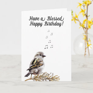 Blessed Happy Birthday Singing Bird Greeting Card