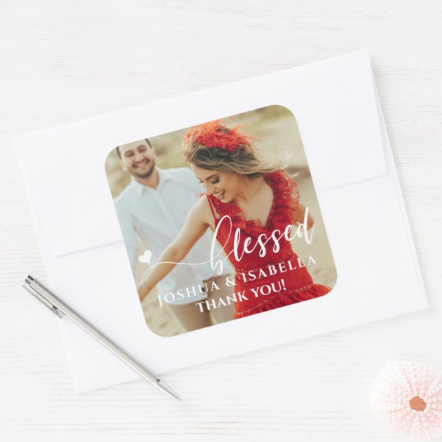 Blessed Heart Photo Wedding Bridal Favour Sticker (Envelope)