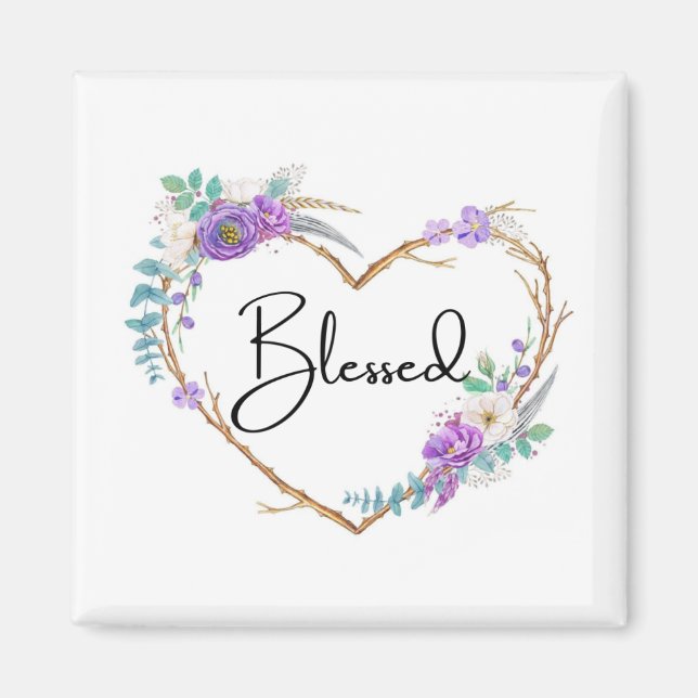 Blessed Heart-Shaped Floral Wreath Refrigerator  Magnet (Front)