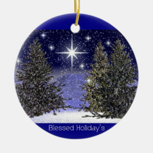 Blessed Holidays Greetings Ceramic Tree Decoration