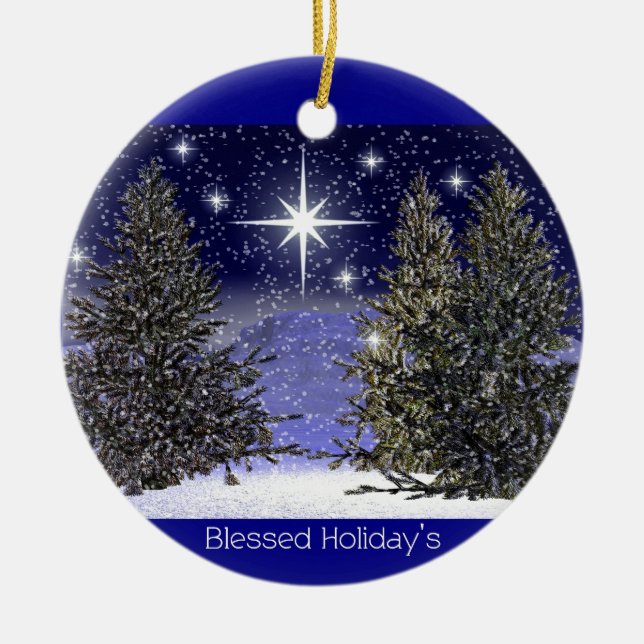 Blessed Holidays Greetings Ceramic Tree Decoration (Front)