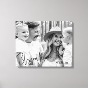 Blessed Home Family Name B/W Portrait Large  Canvas Print