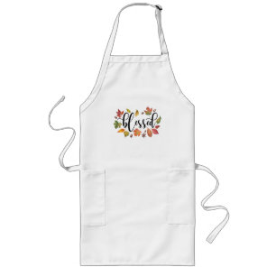 Blessed In Black Calligraphy And Autumn Leaves Long Apron