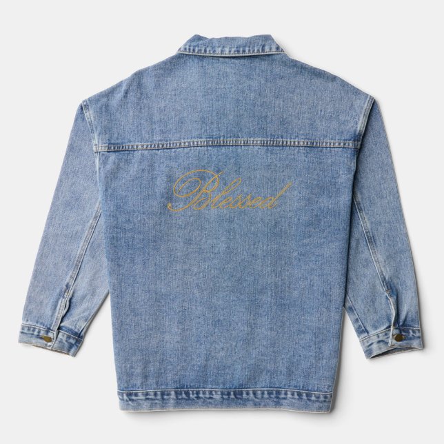 Blessed in gold with silver glitter denim jacket (Back)