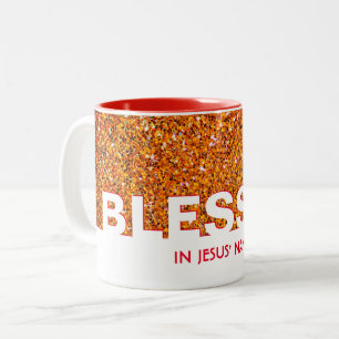 BLESSED In Jesus' Name   Stylish RED Glitter Two-Tone Coffee Mug