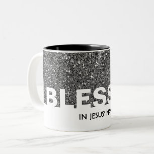 BLESSED In Jesus' Name   Stylish SILVER Glitter Two-Tone Coffee Mug