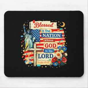 Blessed is the nation god is lord patriotic faith mouse mat
