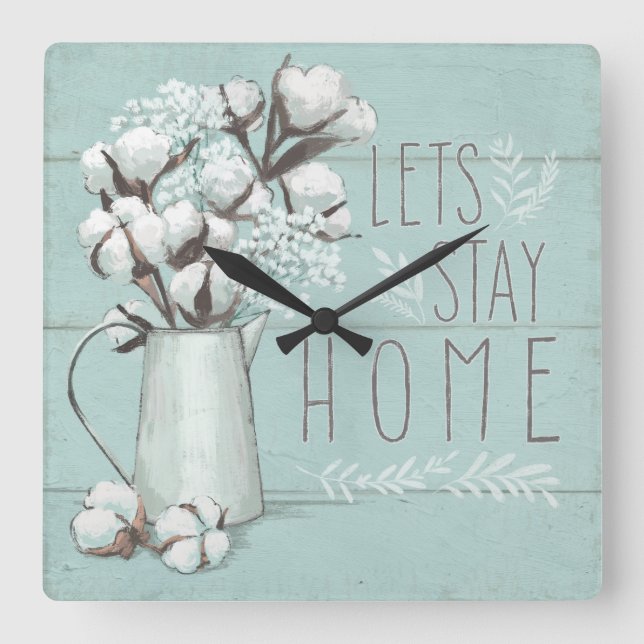Blessed IV Mint | Lets Stay Home Square Wall Clock (Front)