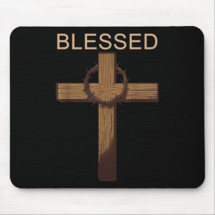 Blessed Jesus Christian Cross God Faith Bible Reli Mouse Mat