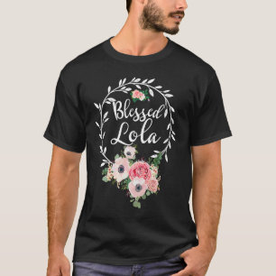 Blessed Lola  For Women Flower Decor Grandma T-Shirt