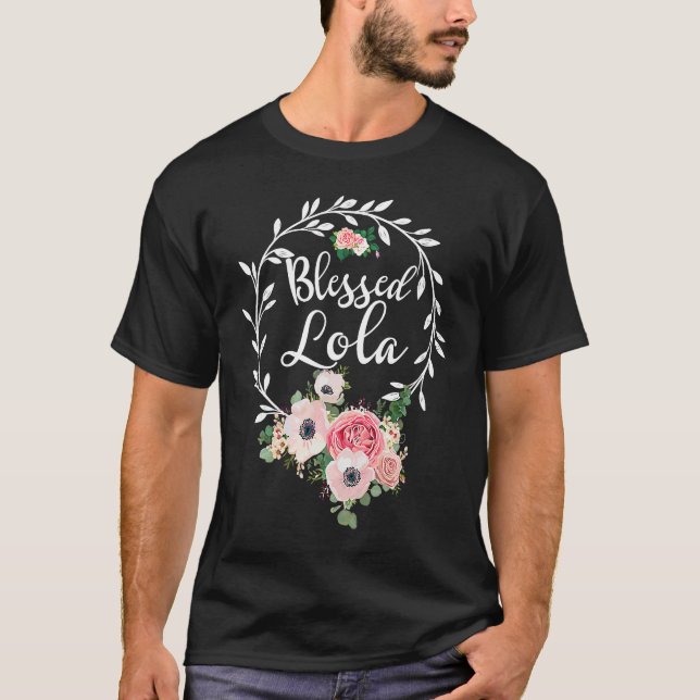 Blessed Lola  For Women Flower Decor Grandma T-Shirt (Front)