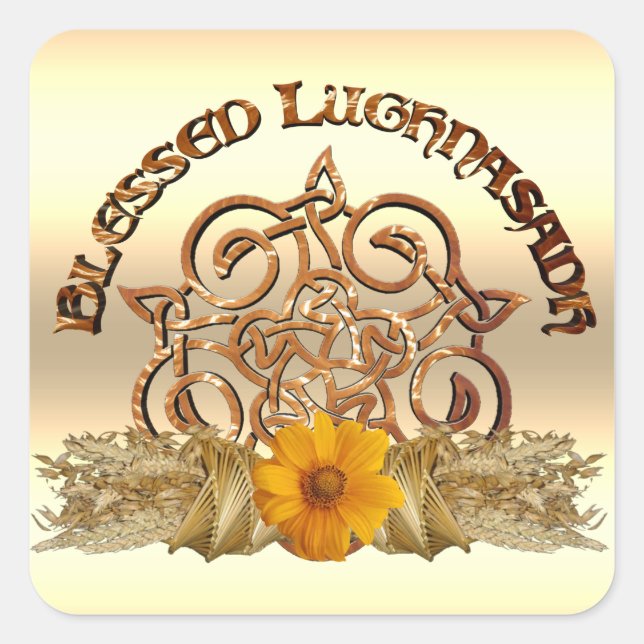 Blessed Lughnasadh Celtic Pentacle Pagan Holiday Square Sticker (Front)