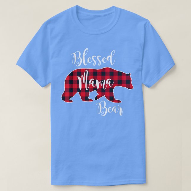 Blessed Mama Bear Buffalo Check Plaid Pattern Mom  T-Shirt (Design Front)