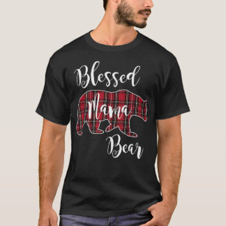 Blessed Mama Bear Red Tartan Plaid Pattern Mom Mot T-Shirt