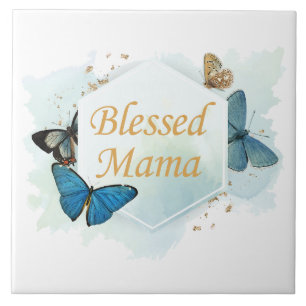 Blessed Mama: Colorful Watercolor Butterfly Proud  Tile