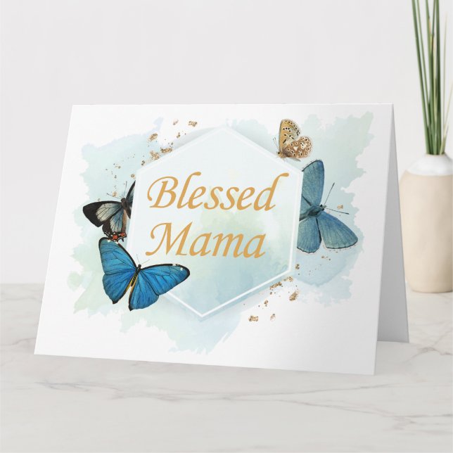 Blessed Mama: Colourful Watercolor Butterfly Proud Thank You Card (Front)