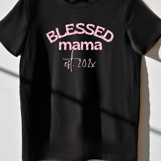 Blessed Mama Established Year Candy cane Pink T-Shirt (Creator Uploaded)