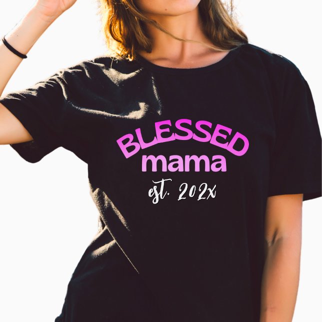 Blessed Mama Established Year Pink T-Shirt (Creator Uploaded)