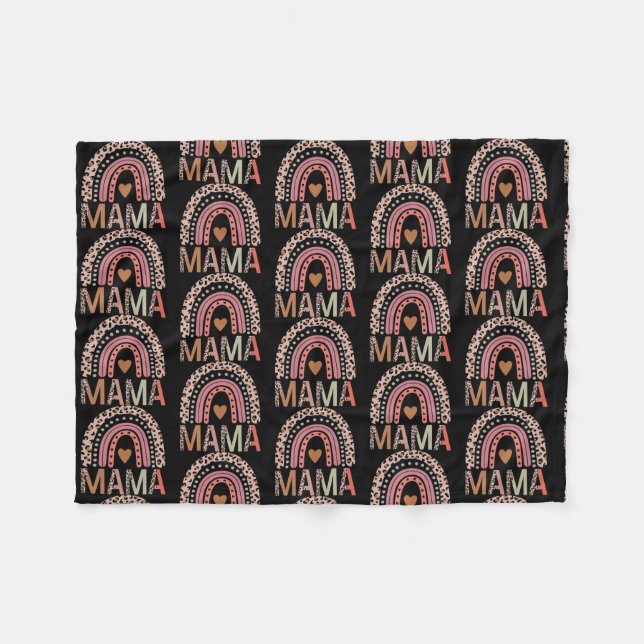 Blessed Mama Funny Leopard Boho Cute Rainbow  Fleece Blanket (Front (Horizontal))