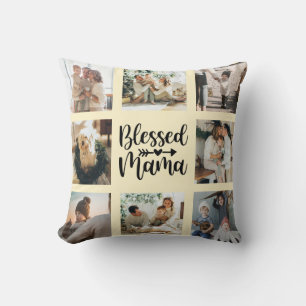 Blessed Mama Mother's Day Family Photo Collage  Cushion
