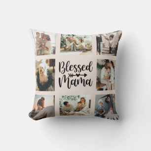 Blessed Mama Mother's Day Family Photo Collage Cushion