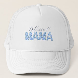 Blessed Mama Shirt with Blue Floral Trucker Hat