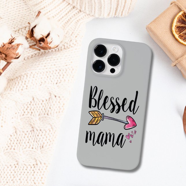 Blessed Mama with Arrow iPhone Case (Blessed Mama boho gray iPhone case)