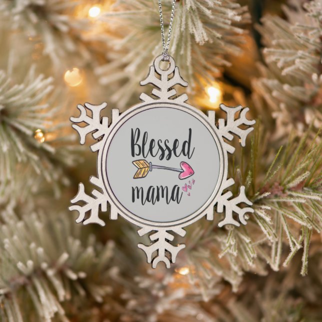 Blessed Mama with Arrow Snowflake Pewter Christmas Ornament (Tree)