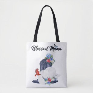 Blessed Mama with Cowboy Boots/Hat & Flowers/Birds Tote Bag