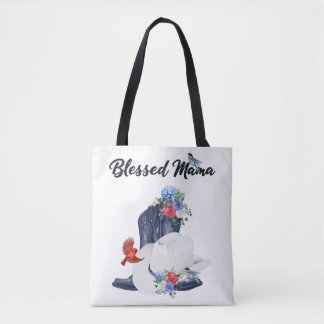 Blessed Mama with Cowboy Boots/Hat & Flowers/Birds Tote Bag