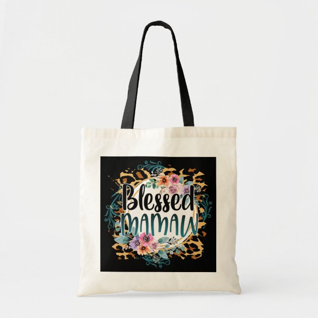 Blessed Mamaw Best Nana Leopard Lover Grandma Tote Bag (Front)