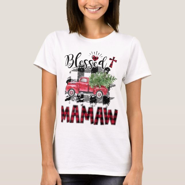 Blessed Mamaw Red-plaid Christmas T-Shirt (Front)