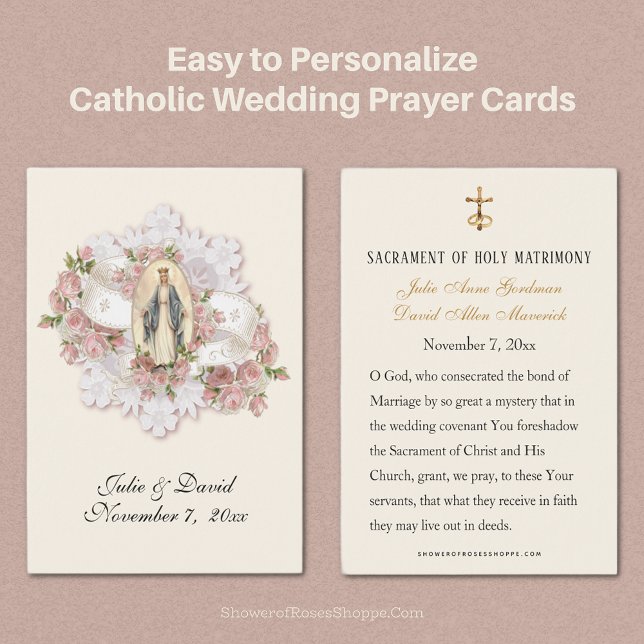 Blessed Mary  Catholic  Wedding Favour Card  (Uniquely Yours, Our Personalized Wedding Prayer Cards add a lovely touch to your special day! )