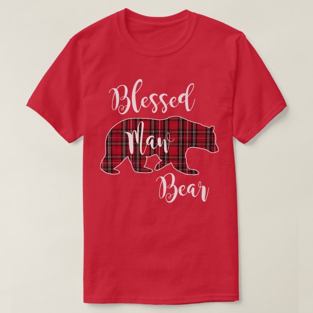 Blessed Maw Bear Red Tartan Plaid Pattern Mama Mot T-Shirt (Design Front)