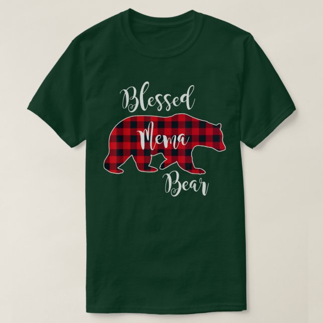 Blessed Mema Bear Red Buffalo Check Plaid Fun Gran T-Shirt (Design Front)