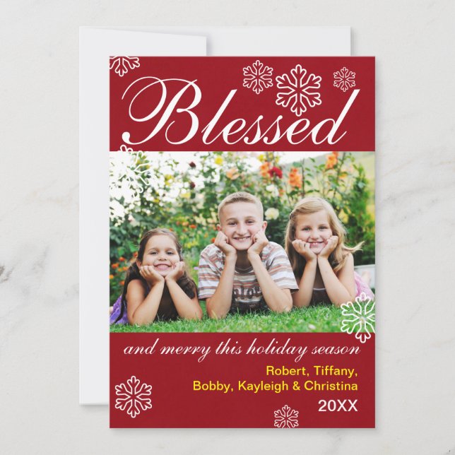 Blessed & Merry Red Snowflakes - Christmas Card (Front)