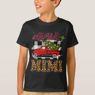 Blessed Mimi Grandma Truck Plaid Xmas Tree Family T-Shirt