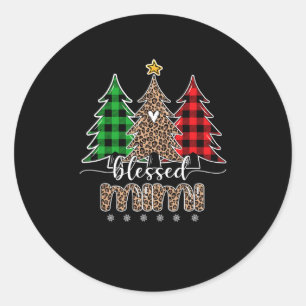 Blessed Mimi Leopard Christmas Pine Tree Red Plaid Classic Round Sticker