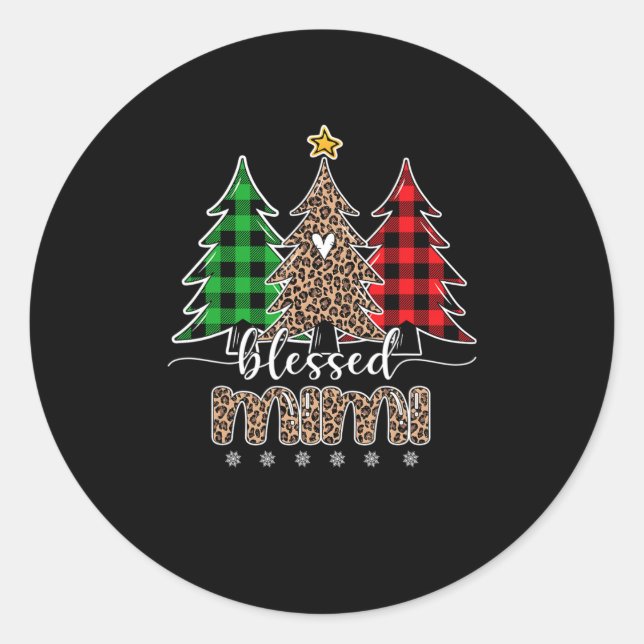Blessed Mimi Leopard Christmas Pine Tree Red Plaid Classic Round Sticker (Front)