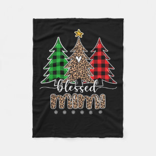 Blessed Mimi Leopard Christmas Pine Tree Red Plaid Fleece Blanket