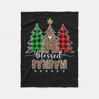Blessed Mimi Leopard Christmas Pine Tree Red Plaid Fleece Blanket