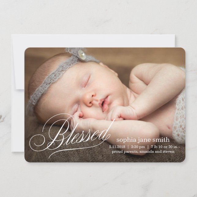 BLESSED Modern Birth Announcements (Front)
