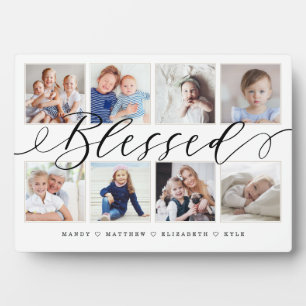 Blessed Modern Calligraphy   Family Photo Collage Plaque