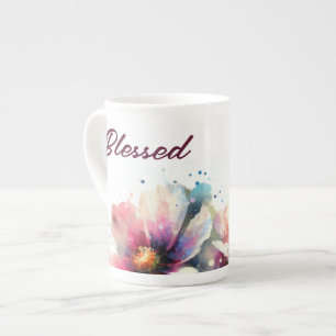 Blessed Modern Floral Design Bone China Mug